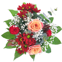 This refined arrangement, thoughtfully crafted in Harrow, draws the eye immediately with its bold interplay of shape, colour, and local spirit. Lush red chrysanthemums and crimson rosebuds create a dramatic focal point, their velvety textures contrasting beautifully with the creamy apricot and peach roses that nestle among them, offering gentle warmth reminiscent of a sunrise over Headstone Manor. Wisps of pure white gypsophila drift between the larger blooms, subtle as pearls scattered on linen, adding an ethereal sense of grace and playful movement. The clear glass vase, perfectly polished, provides a modern touch while showcasing the freshness of each robust, green stem-an homage to the leafy heart of Harrow's landscapes. Layers of glossy foliage fan outwards, suggesting a careful embrace, while the artistically placed blossoms gesture inward, making the bouquet feel both spontaneous and meticulously curated. The arrangement's gentle fragrance melds sweet rose notes with verdant undertones, calling to mind the serenity of a garden at dawn. Whether celebrating a milestone, welcoming new beginnings, or adorning a quiet moment at home, this bouquet is a testament to Harrow Florist's expertise and heartfelt intention, marrying contemporary floristry with the timeless beauty of Harrow's community.