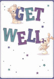 This delightful get well card bursts with warmth and playfulness, much like the friendly everyday greetings exchanged on Harrow's bustling High Street. Two cheerful companions-a cuddly bear and a lively puppy-spring into action around the exuberant 'Get Well' typography, their forms rendered in soft, inviting strokes of brown and cream. Rich indigo and teal lettering stands out boldly against a creamy white background, their confident hues a sure sign of hope. Sprinkled throughout, whimsical stars in blues and purples twinkle, adding a magical air of possibility to the design. The illustrated fur of both animals appears irresistibly soft and comforting, as if their embrace could be felt with each glance. The overall mood is light and uplifting, perfect for delivering genuine comfort and support-whether sent alone or paired with a fresh bouquet lovingly arranged and delivered by Harrow Florist to families across our community.